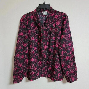 Vintage Lucky Me Black with Pink Floral Tie Collar Blouse
